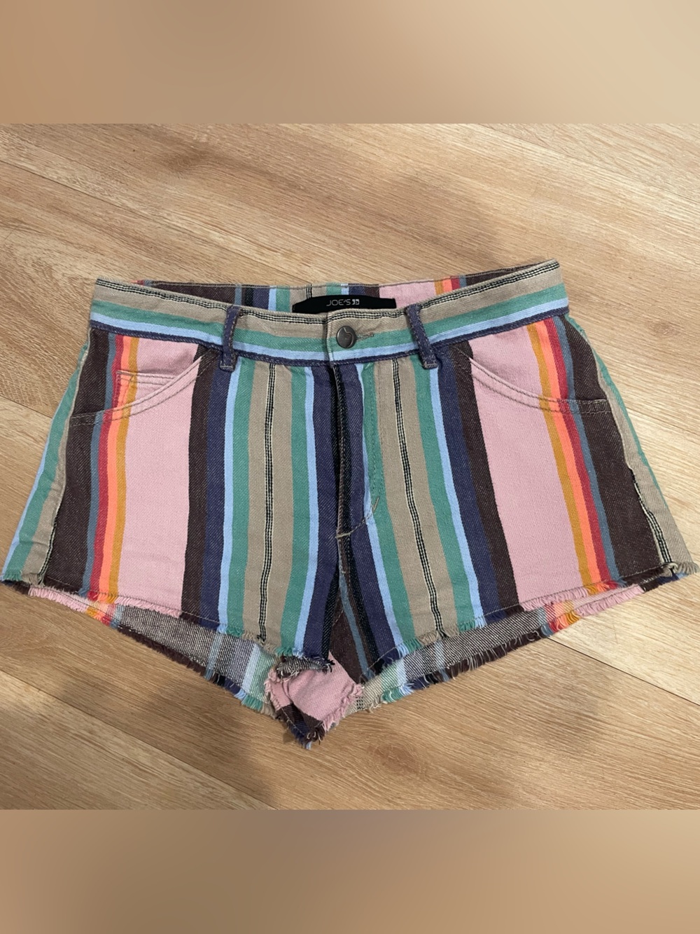 Joe's Jeans Multicolor Striped Denim Shorts in Pink, Teal, Blue and Tan